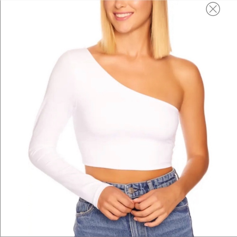NWT $148 Susana Monaco x Revolve One Sleeve Crop top white women size Large